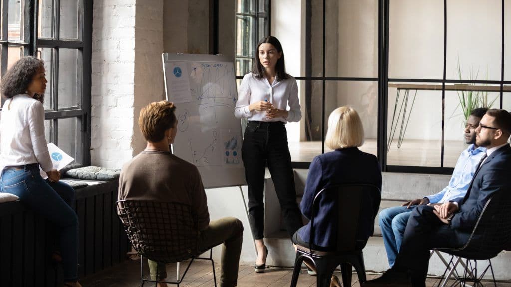 woman giving presentation