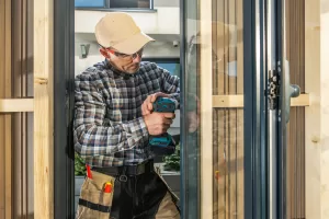 a man doing an installation after the customer asked how much does automatic door installation cost